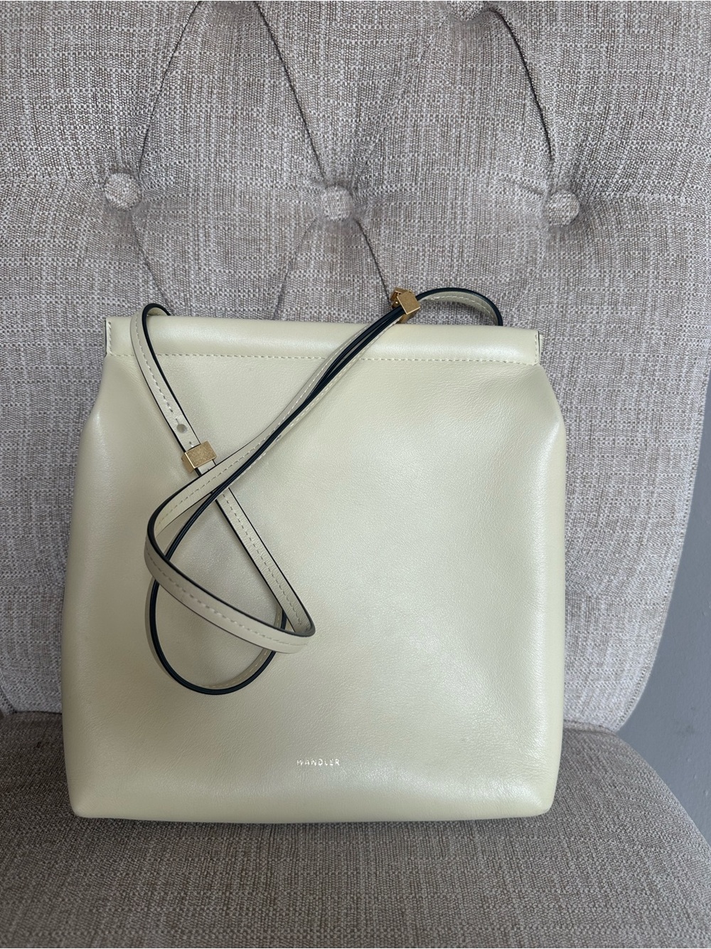 Wandler Cream Leather Shoulder Bag with Gold Accents